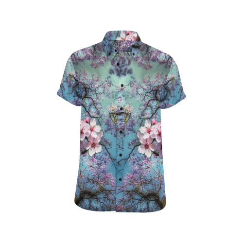 Cherry blossomL Men's All Over Print Short Sleeve Shirt/Large Size (Model T53)