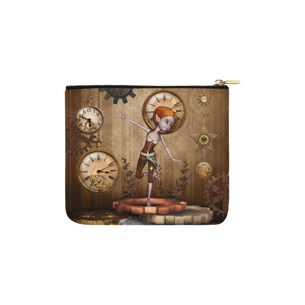 Steampunk girl, clocks and gears Carry-All Pouch 6''x5''
