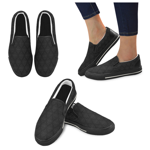 Black on Black Pattern Women's Slip-on Canvas Shoes/Large Size (Model 019)