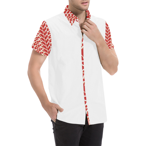 NUMBERS Collection 1234567 White/Lava Red Men's All Over Print Short Sleeve Shirt (Model T53)