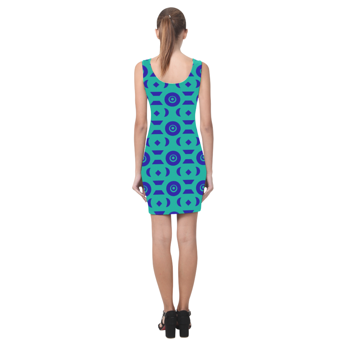 Blue Geometric Shapes in Turquoise Medea Vest Dress (Model D06)