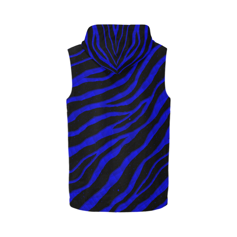 Ripped SpaceTime Stripes - Blue All Over Print Sleeveless Zip Up Hoodie for Men (Model H16)