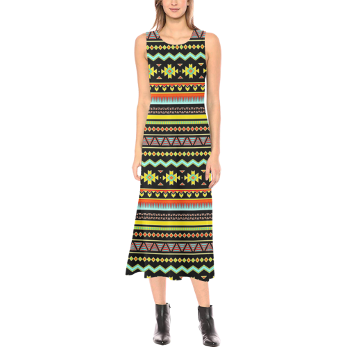 bright tribal Phaedra Sleeveless Open Fork Long Dress (Model D08)