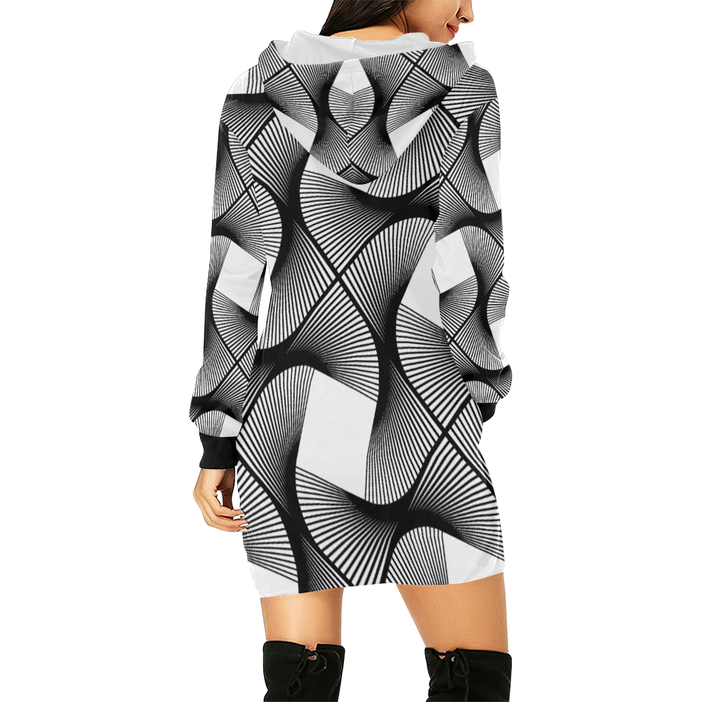 White with black seamless pattern abstract vector All Over Print Hoodie Mini Dress (Model H27)