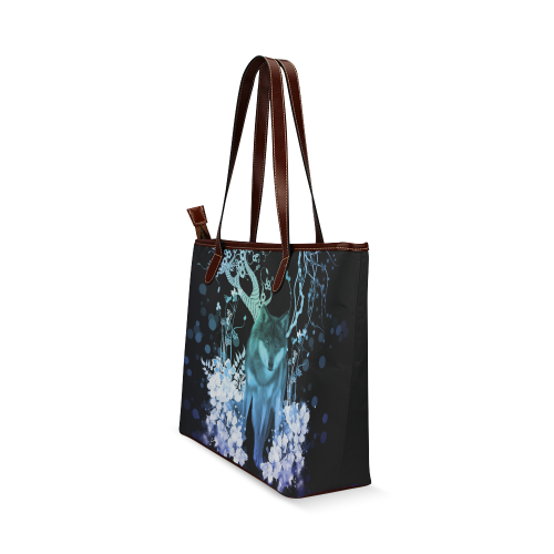 Awesome wolf with flowers Shoulder Tote Bag (Model 1646)