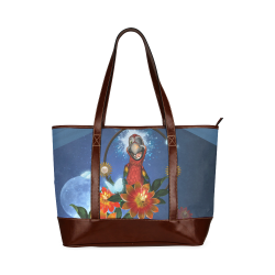 Funny parrot with flowers Tote Handbag (Model 1642)