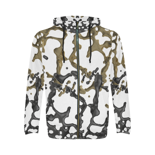 Liquid Camouflage (White/Olive Gold/Black) All Over Print Full Zip Hoodie for Men (Model H14)