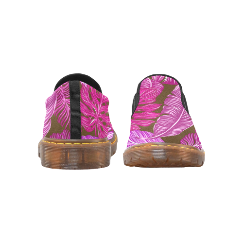 tropical pink leaves Martin Women's Slip-On Loafer/Large Size (Model 12031)