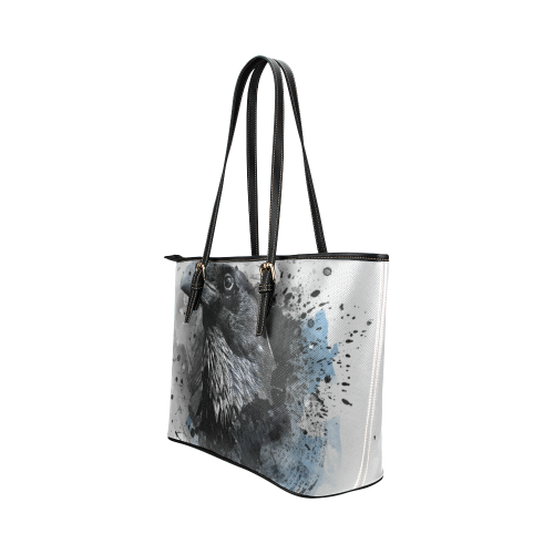 crow raven bird art #crow #raven Leather Tote Bag/Small (Model 1651)