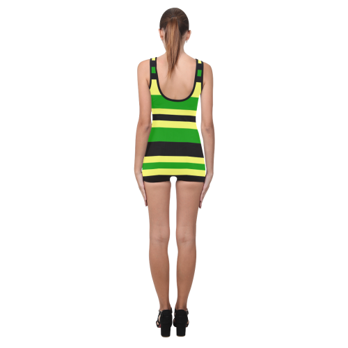 Jamaican Inspired Yellow, Black and Green Stripes Classic One Piece Swimwear (Model S03)