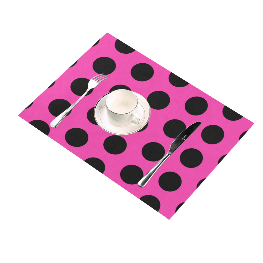 Pink/Black Polka Dot Pattern Placemat 14’’ x 19’’ (Set of 6)