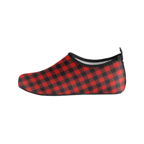 LUMBERJACK Squares Fabric - red black Men's Slip-On Water Shoes (Model 056)