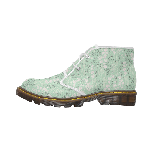 Mint Floral Pattern Women's Canvas Chukka Boots (Model 2402-1)