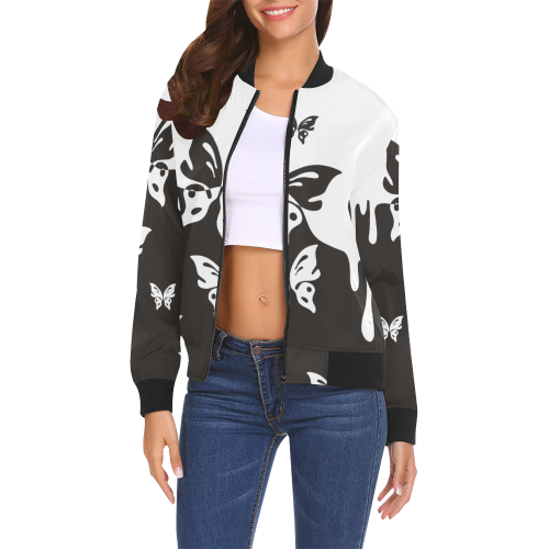 Animals Nature - Splashes Tattoos with Butterflies All Over Print Bomber Jacket for Women (Model H19)
