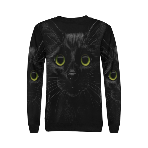 Black Cat Women's Rib Cuff Crew Neck Sweatshirt (Model H34)