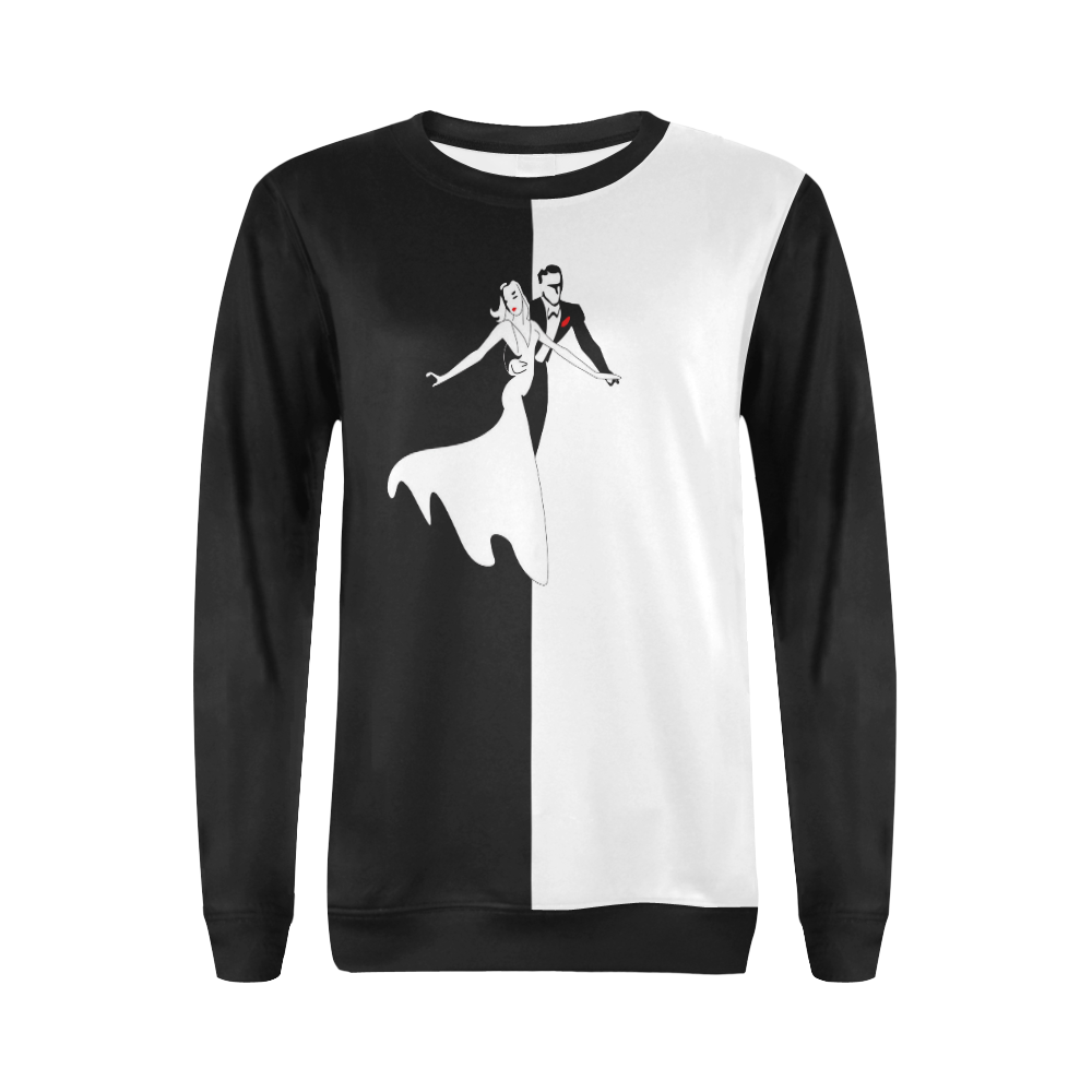 Dancing Black N White All Over Print Crewneck Sweatshirt for Women (Model H18)