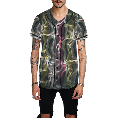 Abstract Wavy Mesh All Over Print Baseball Jersey for Men (Model T50)