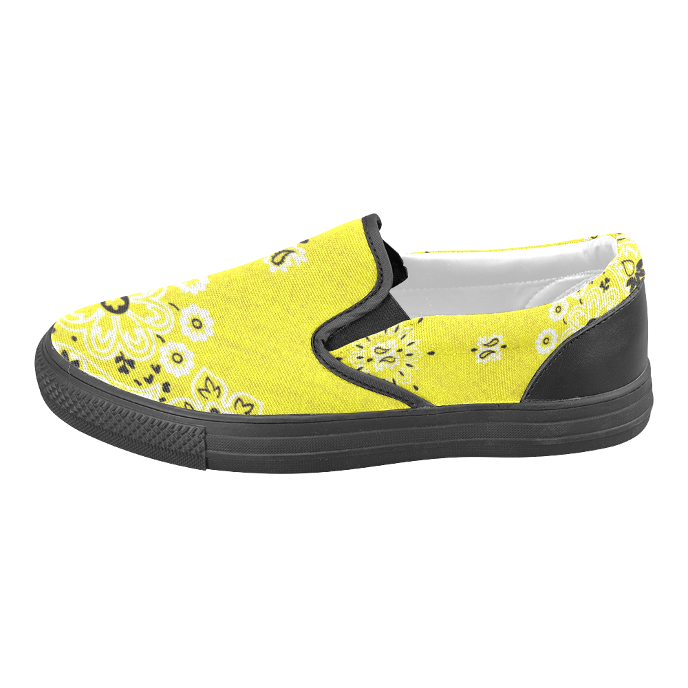 Grunge Yellow Bandana black trim Slip-on Canvas Shoes for Men/Large Size (Model 019)