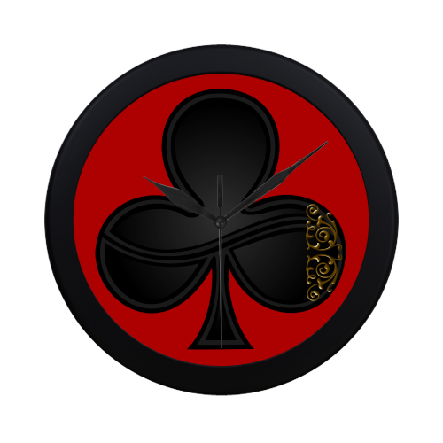 Club Las Vegas Symbol Playing Card Shape (Red/Black Frame) Circular Plastic Wall clock