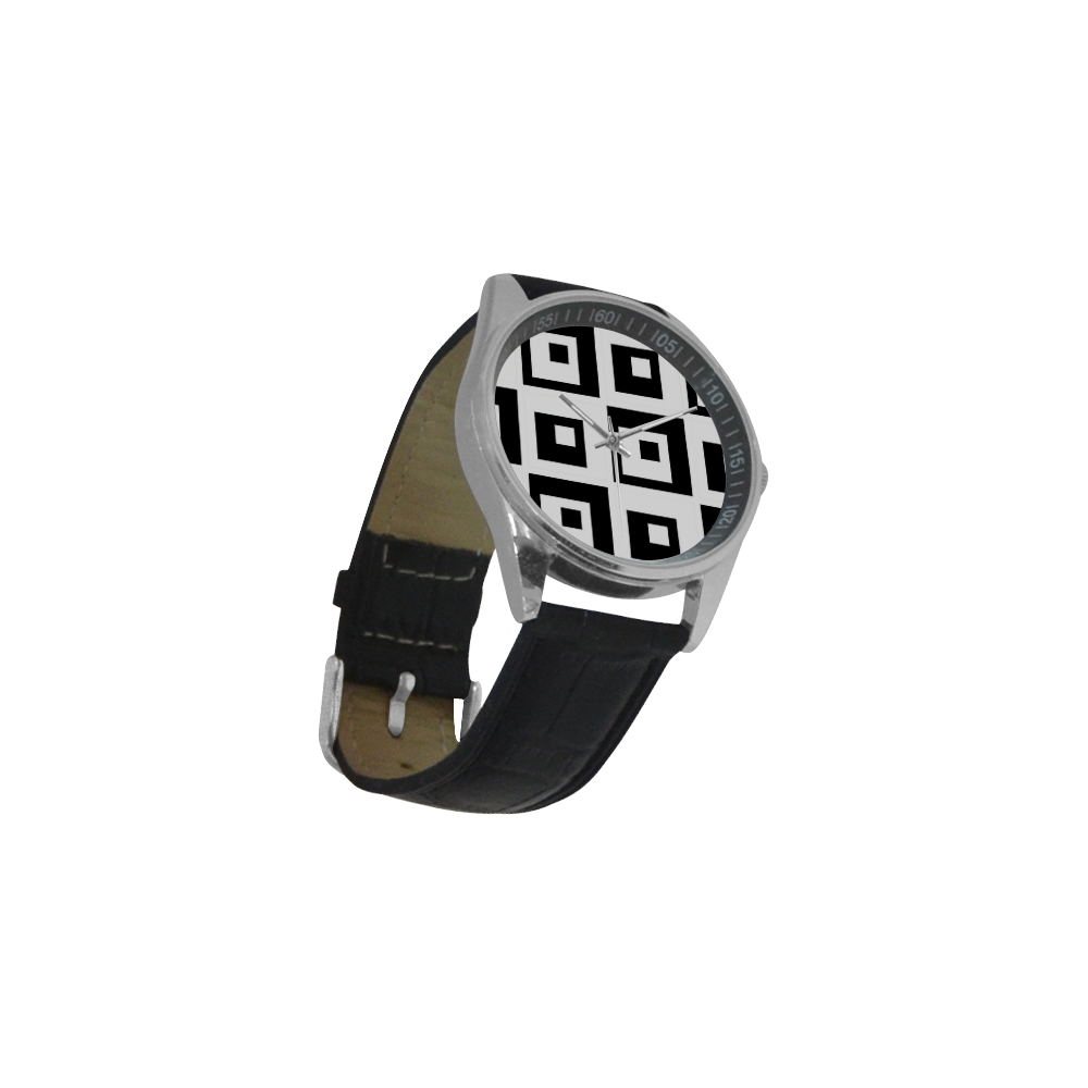 Black & White Cubes Men's Casual Leather Strap Watch(Model 211)