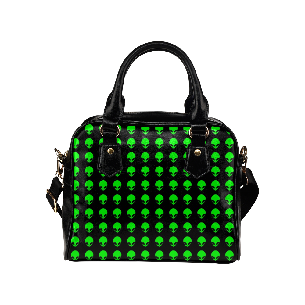 Neon Green Alien Head Print Shoulder Handbag (Model 1634)