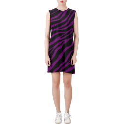 Ripped SpaceTime Stripes - Purple Sleeveless Round Neck Shift Dress (Model D51)