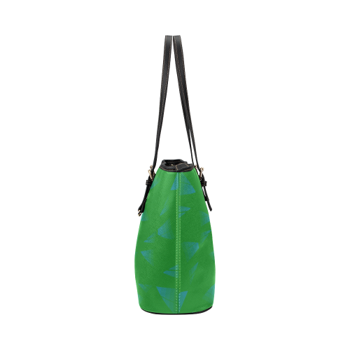 Blue traces on green Leather Tote Bag/Large (Model 1651)
