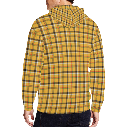 Yellow Tartan (Plaid) All Over Print Full Zip Hoodie for Men/Large Size (Model H14)