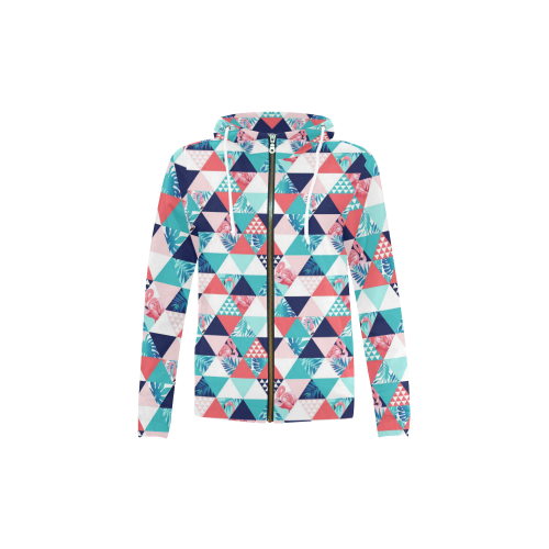 Flamingo Triangle Pattern All Over Print Full Zip Hoodie for Kid (Model H14)