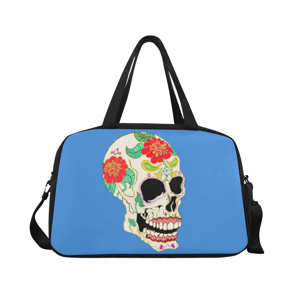 Flower Sugar Skull Blue Fitness Handbag (Model 1671)