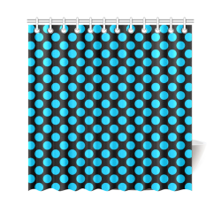 Blue Polka Dots on Black Shower Curtain 69"x70"
