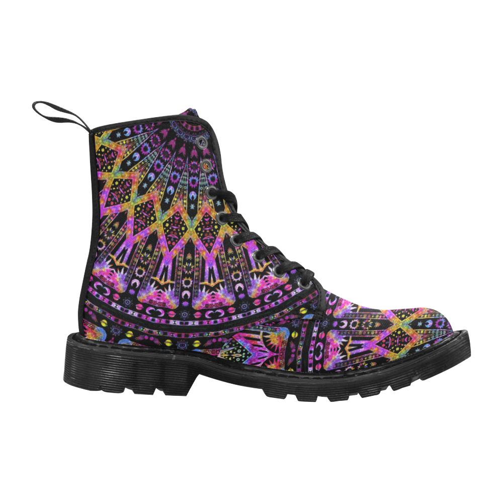 Hippy Boho Purple Elysian Mandala Half Martin Boots for Women (Black) (Model 1203H)