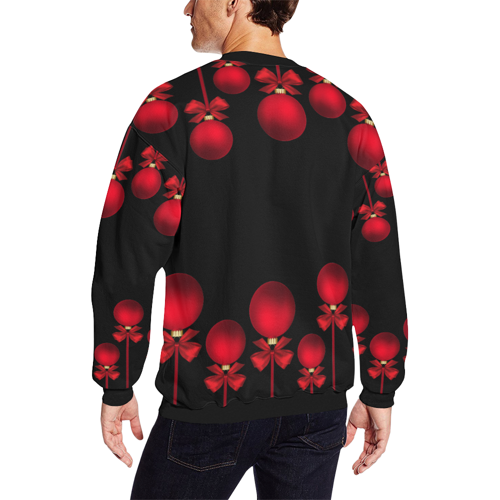 Red Christmas Ornaments with Bows Men's Oversized Fleece Crew Sweatshirt/Large Size(Model H18)