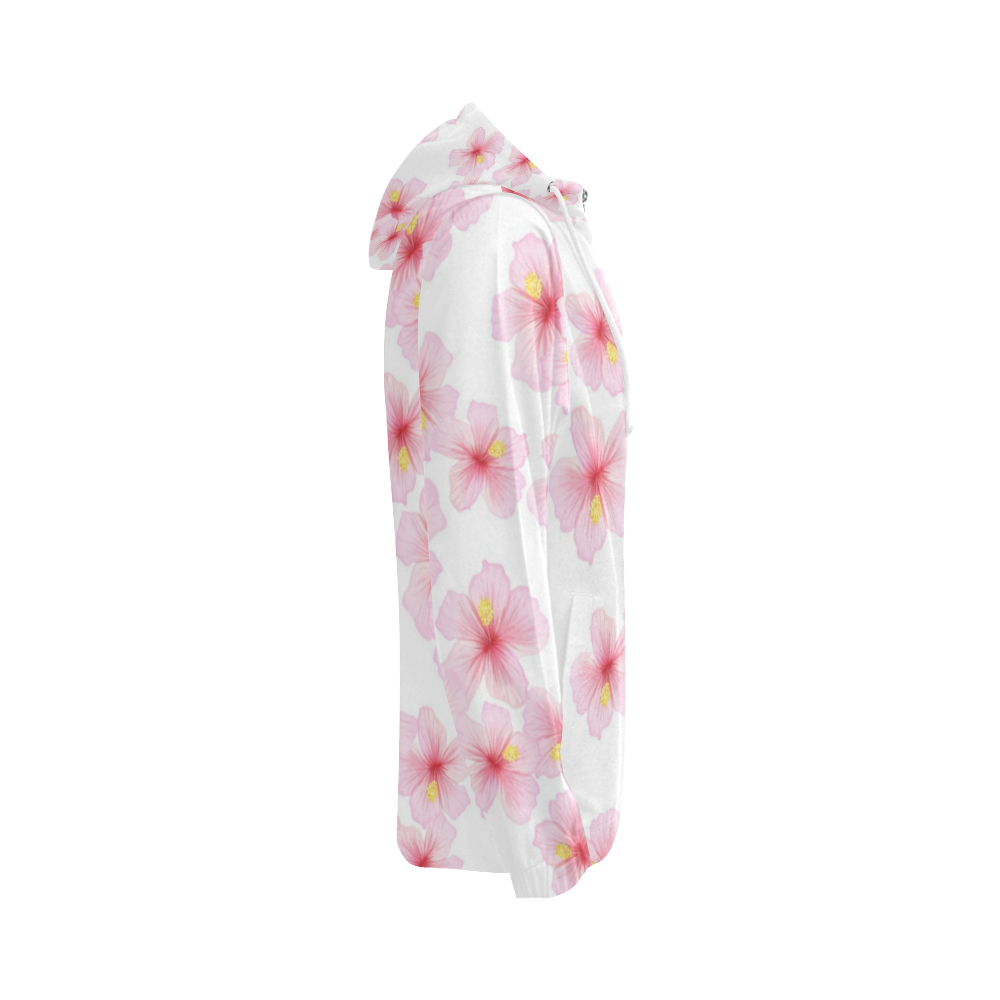Pink Flowers All Over Print Full Zip Hoodie for Women (Model H14)