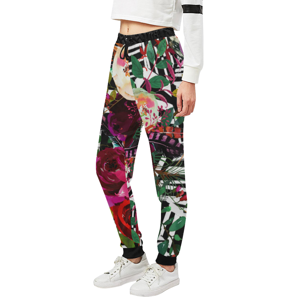 Floral On Zebra Unisex All Over Print Sweatpants (Model L11)