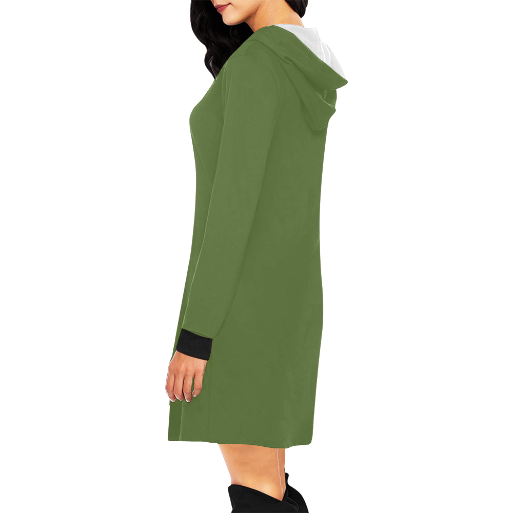 color dark olive green All Over Print Hoodie Mini Dress (Model H27)