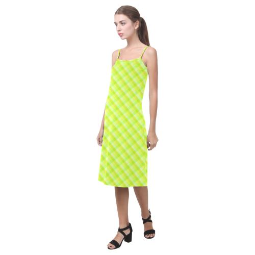 Yellow and green plaid pattern Alcestis Slip Dress (Model D05)