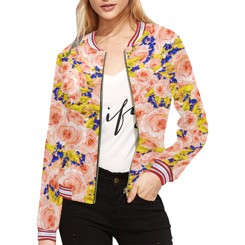 Rose Flower All Over Print Bomber Jacket for Women (Model H21)