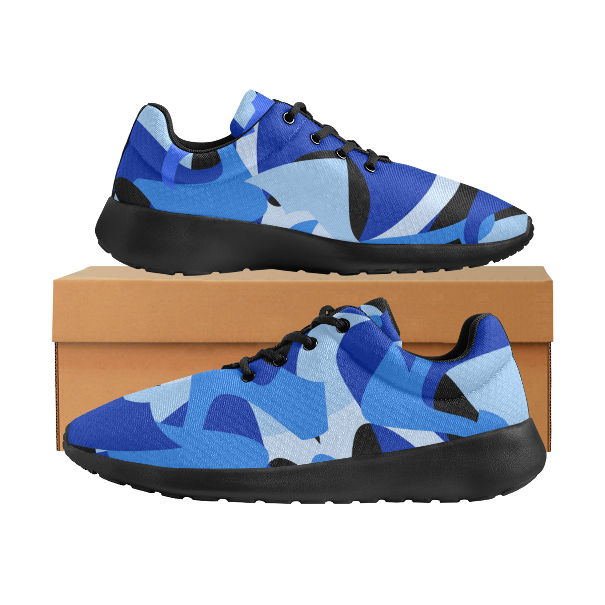 Camouflage Abstract Blue and Black Men's Athletic Shoes (Model 0200)