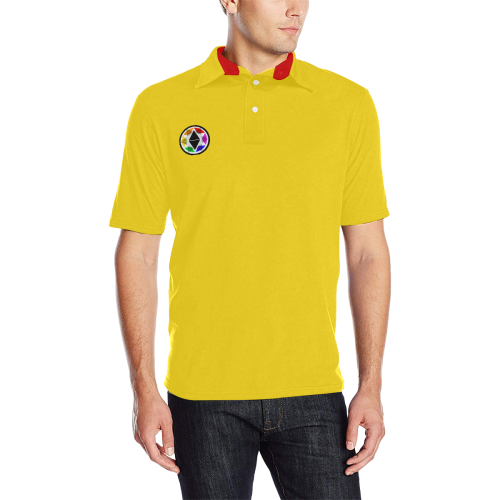 Dionixinc Polo- Yellow/Red Men's All Over Print Polo Shirt (Model T55)