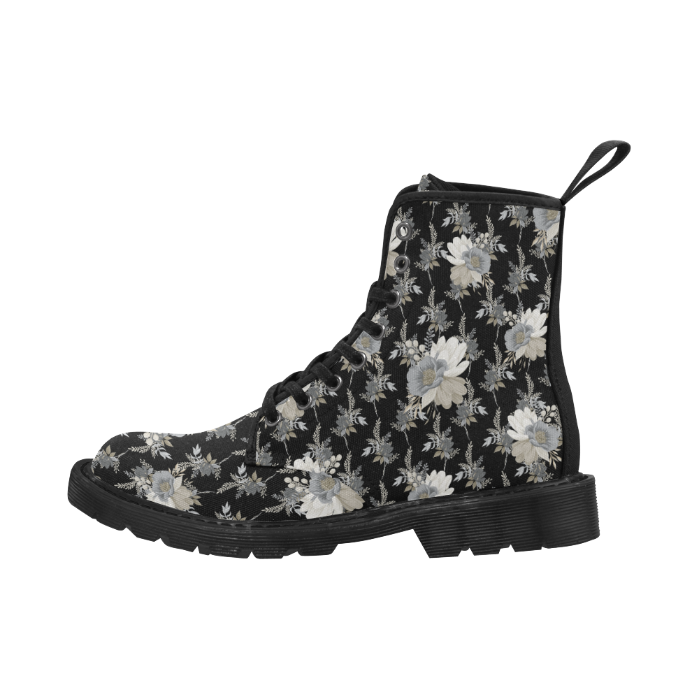 Elegant Flowers Martin Boots for Women (Black) (Model 1203H)