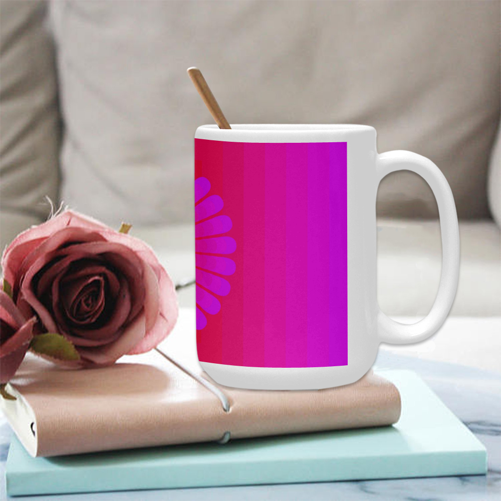 Pink flower on pink multiple squares Custom Ceramic Mug (15OZ)