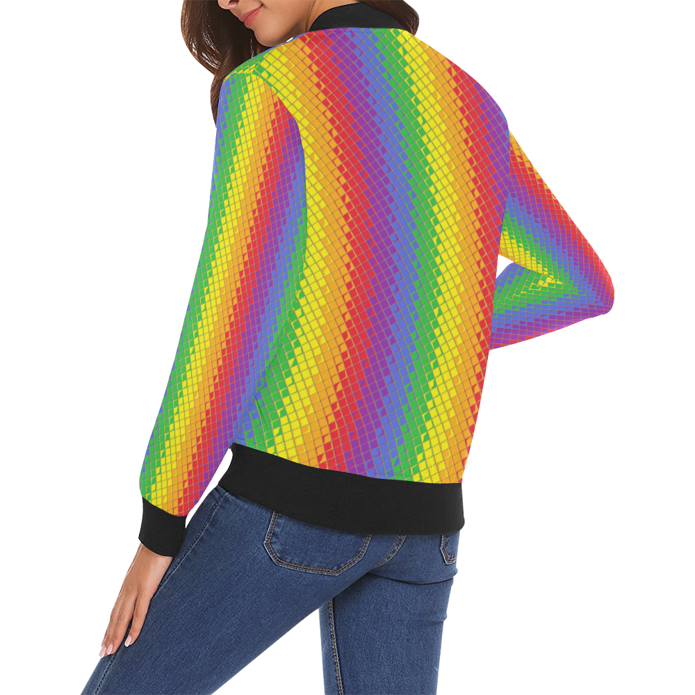 Rainbow Pattern by K.Merske All Over Print Bomber Jacket for Women (Model H19)
