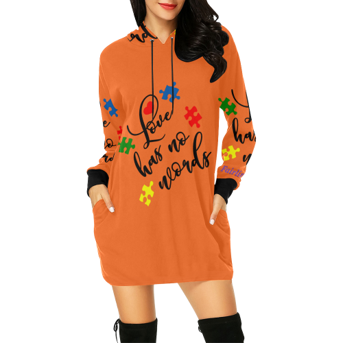 Fairlings Delight's Autism- Love has no words Women's Hoodie 53086E7 All Over Print Hoodie Mini Dress (Model H27)