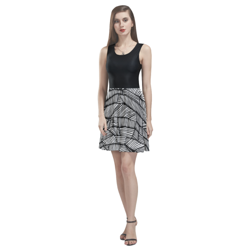 BLACK AND WHITE DIAMOND PATTERN Thea Sleeveless Skater Dress(Model D19)