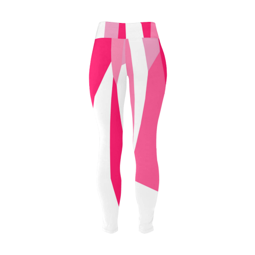 pink and white Women's Plus Size High Waist Leggings (Model L44)