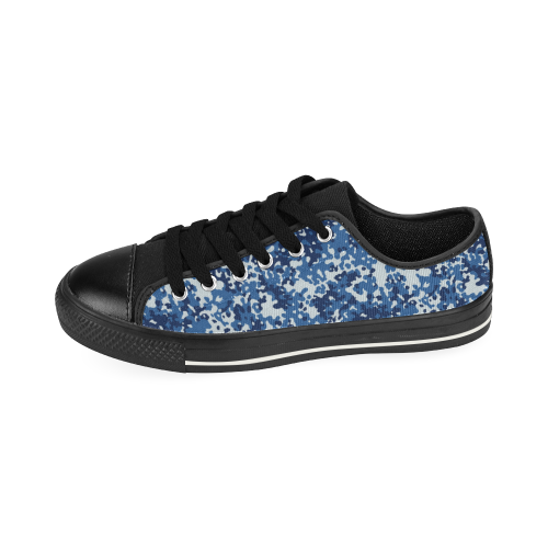 Digital Blue Camouflage Low Top Canvas Shoes for Kid (Model 018)