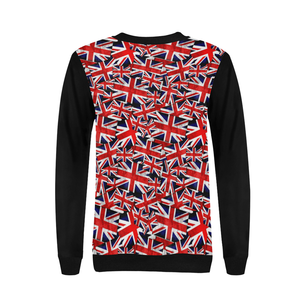Union Jack British UK Flag  (Vest Style) Black Women's Rib Cuff Crew Neck Sweatshirt (Model H34)