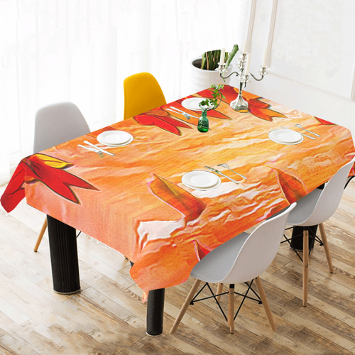 Red Leaves Cotton Linen Tablecloth 60"x120"