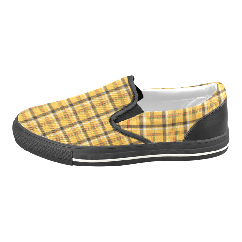 Yellow Tartan (Plaid) Women's Slip-on Canvas Shoes/Large Size (Model 019)